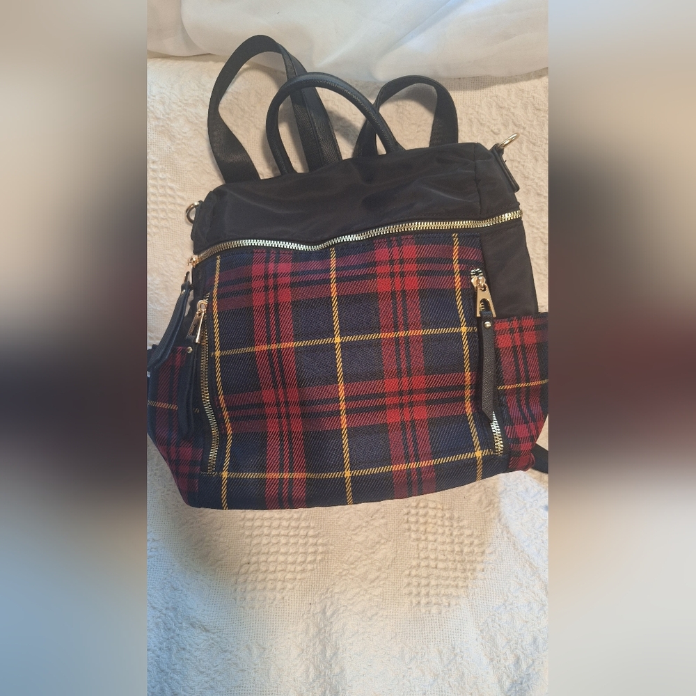 Plaid Tote Bag with Black Accents